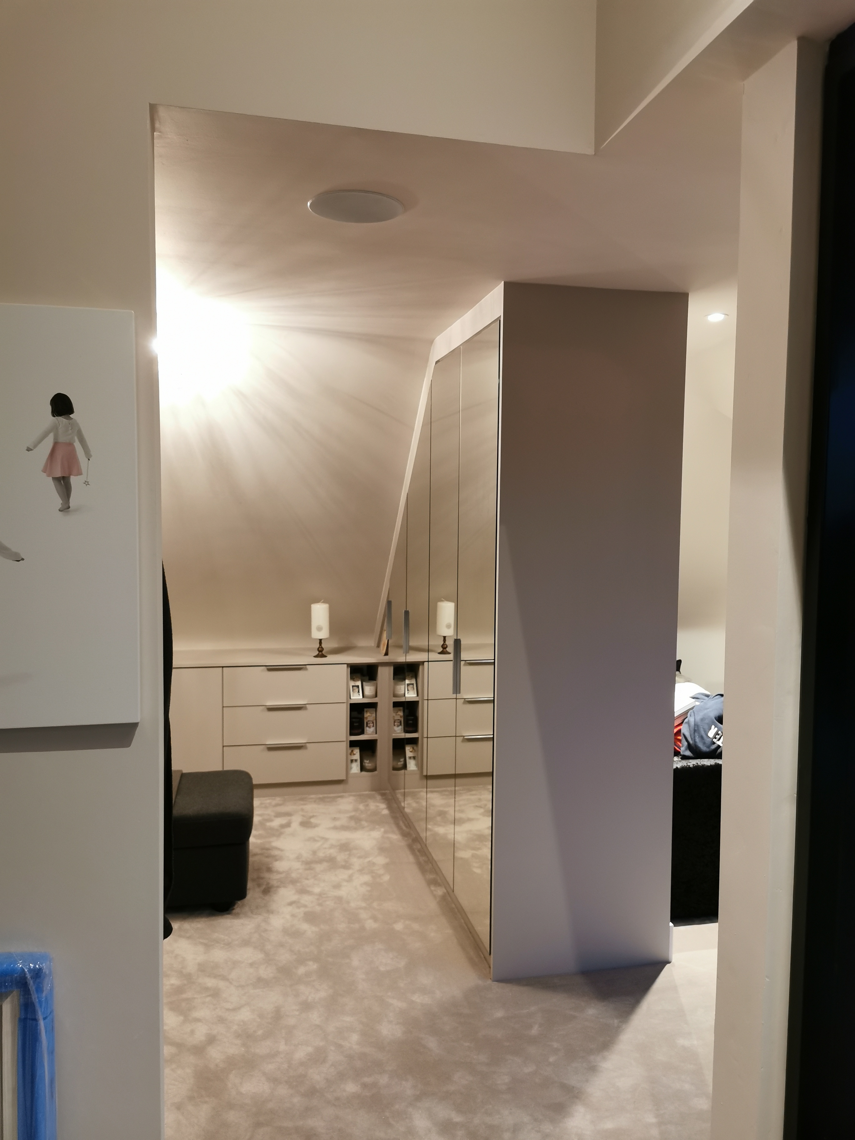 Cream Loft Wardrobes with Mirror Doors